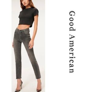 Good American Classic Raw Hem Faded Black Slim Skinny Jeans Ankle Length